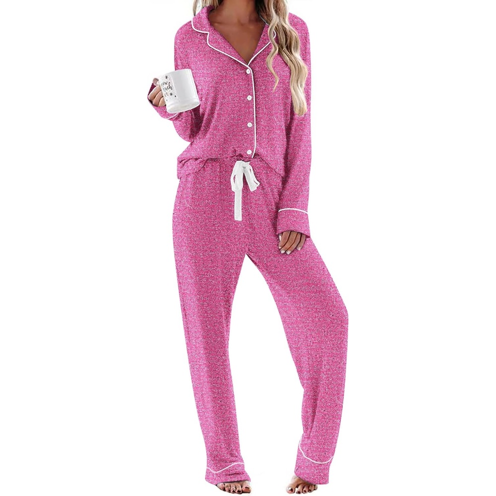 image:imageEkouaer Womens Pajamas Long Sleeve Loungewear Casual Button Down PjsRosy