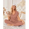 Ekouaer 2 Pack Womens Pajama Set Short Sleeve Sleepwear Soft Pjs Lounge Set(Brown Striped/Dusty Rose)