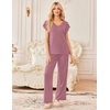 Ekouaer 2 Pack Womens Pajama Set Short Sleeve Sleepwear Soft Pjs Lounge Set(Brown Striped/Dusty Rose)