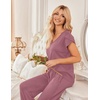 Ekouaer 2 Pack Womens Pajama Set Short Sleeve Sleepwear Soft Pjs Lounge Set(Brown Striped/Dusty Rose)