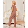 Ekouaer 2 Pack Womens Pajama Set Short Sleeve Sleepwear Soft Pjs Lounge Set(Brown Striped/Dusty Rose)