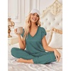 Ekouaer 2 Pack Womens Pajama Set Short Sleeve Sleepwear Soft Pjs Lounge Set(Green Striped/Dark Green)
