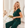Ekouaer 2 Pack Womens Pajama Set Short Sleeve Sleepwear Soft Pjs Lounge Set(Green Striped/Dark Green)