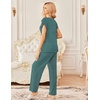 Ekouaer 2 Pack Womens Pajama Set Short Sleeve Sleepwear Soft Pjs Lounge Set(Green Striped/Dark Green)