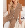 Ekouaer 2 Pack Womens Pajamas Sets Short Sleeve Pjs Button Up Sleepwear Set(Brown_medium Gray)