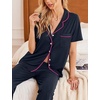Ekouaer 2 Pack Womens Pajamas Sets Short Sleeve Pjs Button Up Sleepwear Set(Deep Blue_pink)