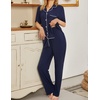 Ekouaer 2 Pack Womens Pajamas Sets Short Sleeve Pjs Button Up Sleepwear Set(Navy Blue_wine Red)