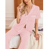 Ekouaer 2 Pack Womens Pajamas Sets Short Sleeve Pjs Button Up Sleepwear Set(Pink Stripe_navy Blue)