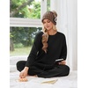 Ekouaer 2 Piece Lounge Sets for Women Long Sleeve Matching Pajama Set(Black)