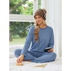 Ekouaer 2 Piece Lounge Sets for Women Long Sleeve Matching Pajama Set(Blue Stripes)