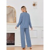 Ekouaer 2 Piece Lounge Sets for Women Long Sleeve Matching Pajama Set(Blue Stripes)