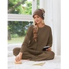 Ekouaer 2 Piece Lounge Sets for Women Long Sleeve Matching Pajama Set(Brown)