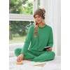Ekouaer 2 Piece Lounge Sets for Women Long Sleeve Matching Pajama Set(Green Stripes)