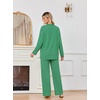 Ekouaer 2 Piece Lounge Sets for Women Long Sleeve Matching Pajama Set(Green Stripes)