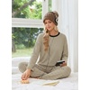 Ekouaer 2 Piece Lounge Sets for Women Long Sleeve Matching Pajama Set(Khaki Stripes)