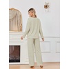 Ekouaer 2 Piece Lounge Sets for Women Long Sleeve Matching Pajama Set(Light Green Stripes)