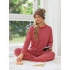 Ekouaer 2 Piece Lounge Sets for Women Long Sleeve Matching Pajama Set(Red Stripes)