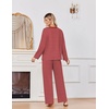 Ekouaer 2 Piece Lounge Sets for Women Long Sleeve Matching Pajama Set(Red Stripes)