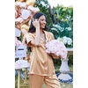 Ekouaer 2 Piece Satin Short Sleeve Pajamas Set Button Down Sleepwear(Almond)