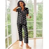 Ekouaer 2 Piece Satin Short Sleeve Pajamas Set Button Down Sleepwear(Black Champagne Striped)