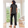 Ekouaer 2 Piece Satin Short Sleeve Pajamas Set Button Down Sleepwear(Black Champagne Striped)