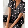 Ekouaer 2 Piece Satin Short Sleeve Pajamas Set Button Down Sleepwear(Black Champagne Striped)