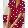 Ekouaer 2 Piece Satin Short Sleeve Pajamas Set Button Down Sleepwear(Black Rugby)