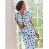Ekouaer 2 Piece Satin Short Sleeve Pajamas Set Button Down Sleepwear(Blue Pink Hearts)