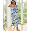 Ekouaer 2 Piece Satin Short Sleeve Pajamas Set Button Down Sleepwear(Blue Pink Hearts)