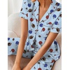 Ekouaer 2 Piece Satin Short Sleeve Pajamas Set Button Down Sleepwear(Blue Pink Hearts)