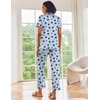 Ekouaer 2 Piece Satin Short Sleeve Pajamas Set Button Down Sleepwear(Blue Pink Hearts)