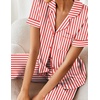 Ekouaer 2 Piece Satin Short Sleeve Pajamas Set Button Down Sleepwear(Blue Rugby)