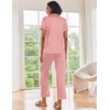 Ekouaer 2 Piece Satin Short Sleeve Pajamas Set Button Down Sleepwear(Blue Rugby)