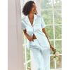Ekouaer 2 Piece Satin Short Sleeve Pajamas Set Button Down Sleepwear(Deep Green Striped)