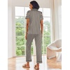 Ekouaer 2 Piece Satin Short Sleeve Pajamas Set Button Down Sleepwear(Green Striped)