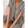 Ekouaer 2 Piece Satin Short Sleeve Pajamas Set Button Down Sleepwear(Green Striped)