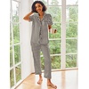 Ekouaer 2 Piece Satin Short Sleeve Pajamas Set Button Down Sleepwear(Green Striped)