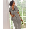 Ekouaer 2 Piece Satin Short Sleeve Pajamas Set Button Down Sleepwear(Green Striped)
