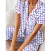 Ekouaer 2 Piece Satin Short Sleeve Pajamas Set Button Down Sleepwear(Pink Striped)