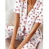 Ekouaer 2 Piece Satin Short Sleeve Pajamas Set Button Down Sleepwear(White Hearts)