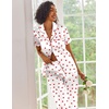 Ekouaer 2 Piece Satin Short Sleeve Pajamas Set Button Down Sleepwear(White Hearts)
