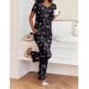Ekouaer 2 Piece Womens Pajamas Set Short Sleeve Pjs Print Pants Lounge Set(Black Butterfly)