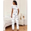Ekouaer 2 Piece Womens Pajamas Set Short Sleeve Pjs Print Pants Lounge Set(Elegant White and Blue Flowers)