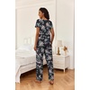 Ekouaer 2 Piece Womens Pajamas Set Short Sleeve Pjs Print Pants Lounge Set(Flowers Black)