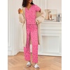 Ekouaer 2 Piece Womens Pajamas Set Short Sleeve Pjs Print Pants Lounge Set(Pink Leopard)