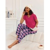 Ekouaer 2 Piece Womens Pajamas Set Short Sleeve Pjs Print Pants Lounge Set(Pink Plaid)