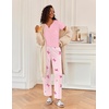 Ekouaer 2 Piece Womens Pajamas Set Short Sleeve Pjs Print Pants Lounge Set(Striped and Bow)