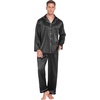 Ekouaer Couples Matching Pajamas Silk Long Sleeve Sleepwear Satin Pjs Set(Black)