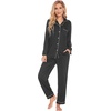 Ekouaer Couples Matching Pajamas Silk Long Sleeve Sleepwear Satin Pjs Set(Black)