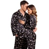 Ekouaer Couples Matching Pajamas Silk Long Sleeve Sleepwear Satin Pjs Set(Black With Snowflakes)